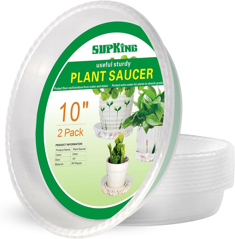 SupKing 2 Pack Plant Saucers Drip Tray 10 Inch Heavy Sturdy Plastic Flower Pot Saucers for Indoor,Clear Plastic Planter Water Tray for pots Base (10''-Clear) - Image 1